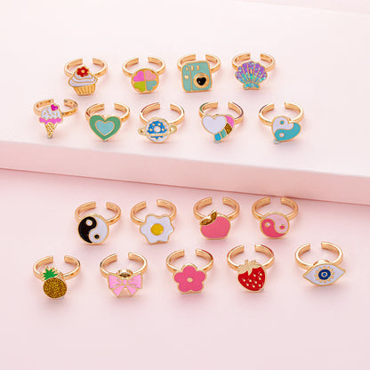 Cute Ice Cream Flower Butterfly Alloy Enamel Kid's Open Ring