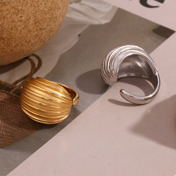 Vintage Fashion Retro Circle Geometric Stainless Steel 18K Gold Plated Rings