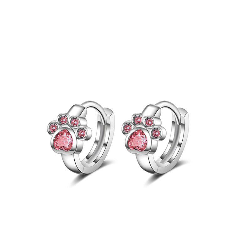 1 Piece Simple Style Paw Print Heart Shape Enamel Plating Inlay Stainless Steel Zircon Earrings