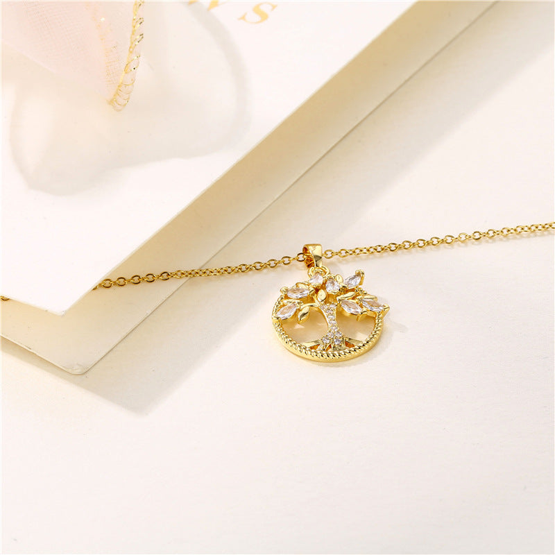 Simple Style Tree Stainless Steel Plating Inlay Zircon Necklace