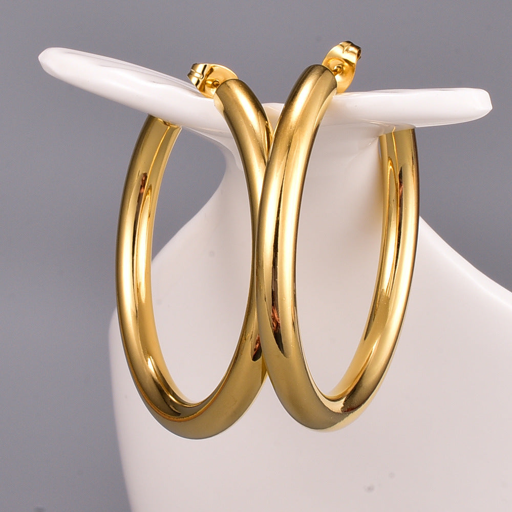 Gooddiy Jewelry Wholesale Fashion C-shaped Titanium Steel Golden Earrings