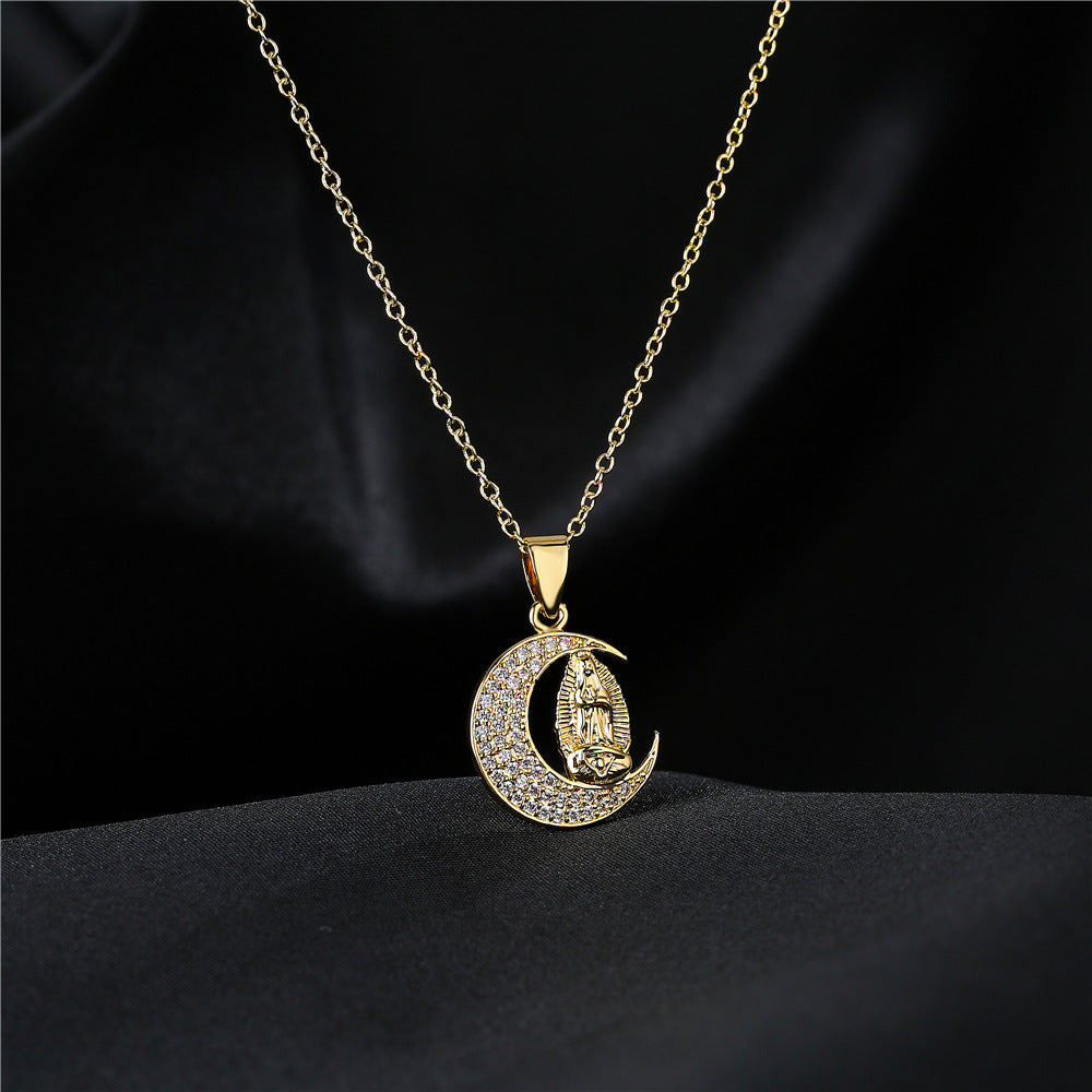 Fashion Real Gold Electroplating Religious Jewelry Copper Micro-inlaid Zircon Pendant Necklace