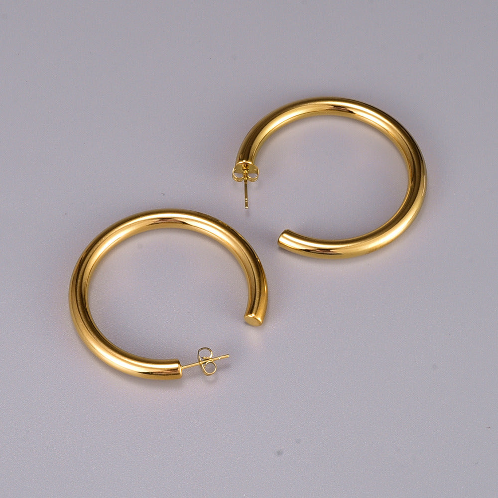 Gooddiy Jewelry Wholesale Fashion C-shaped Titanium Steel Golden Earrings