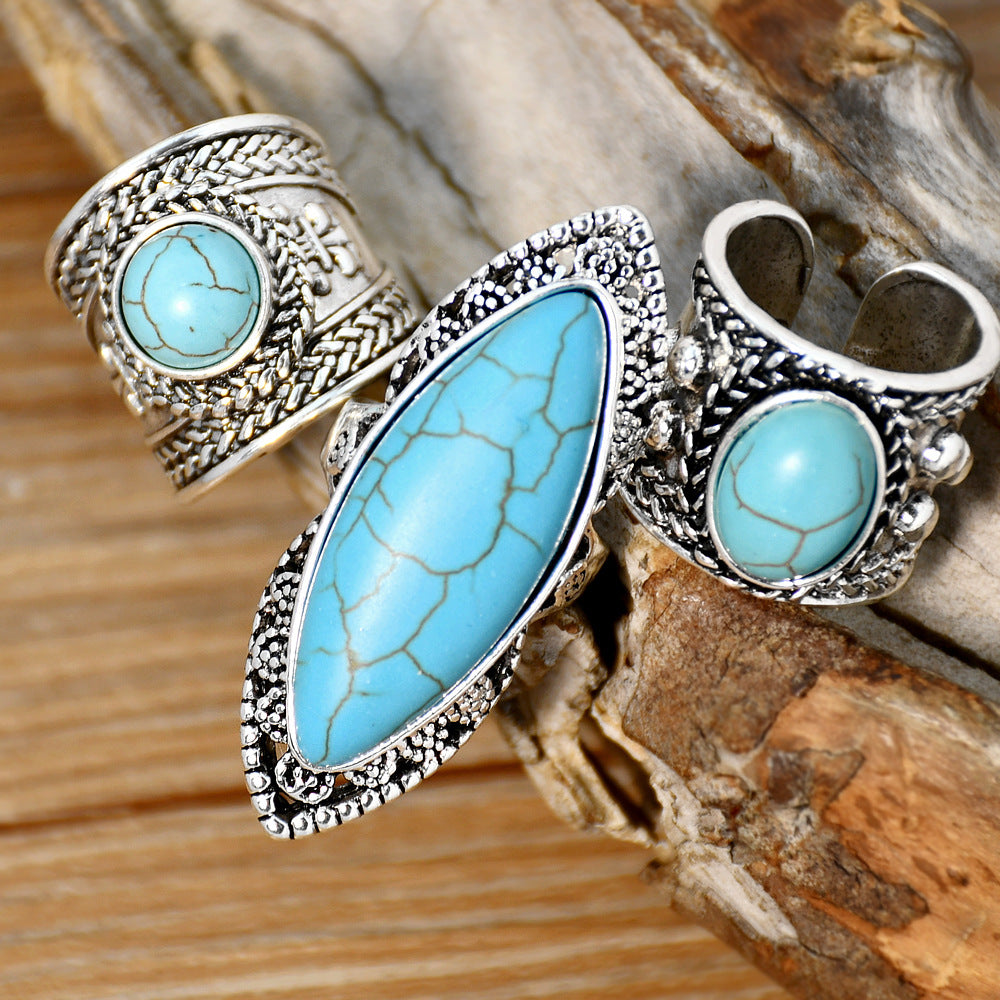 Wholesale Jewelry Ethnic Style Oval Alloy Turquoise Inlay Rings