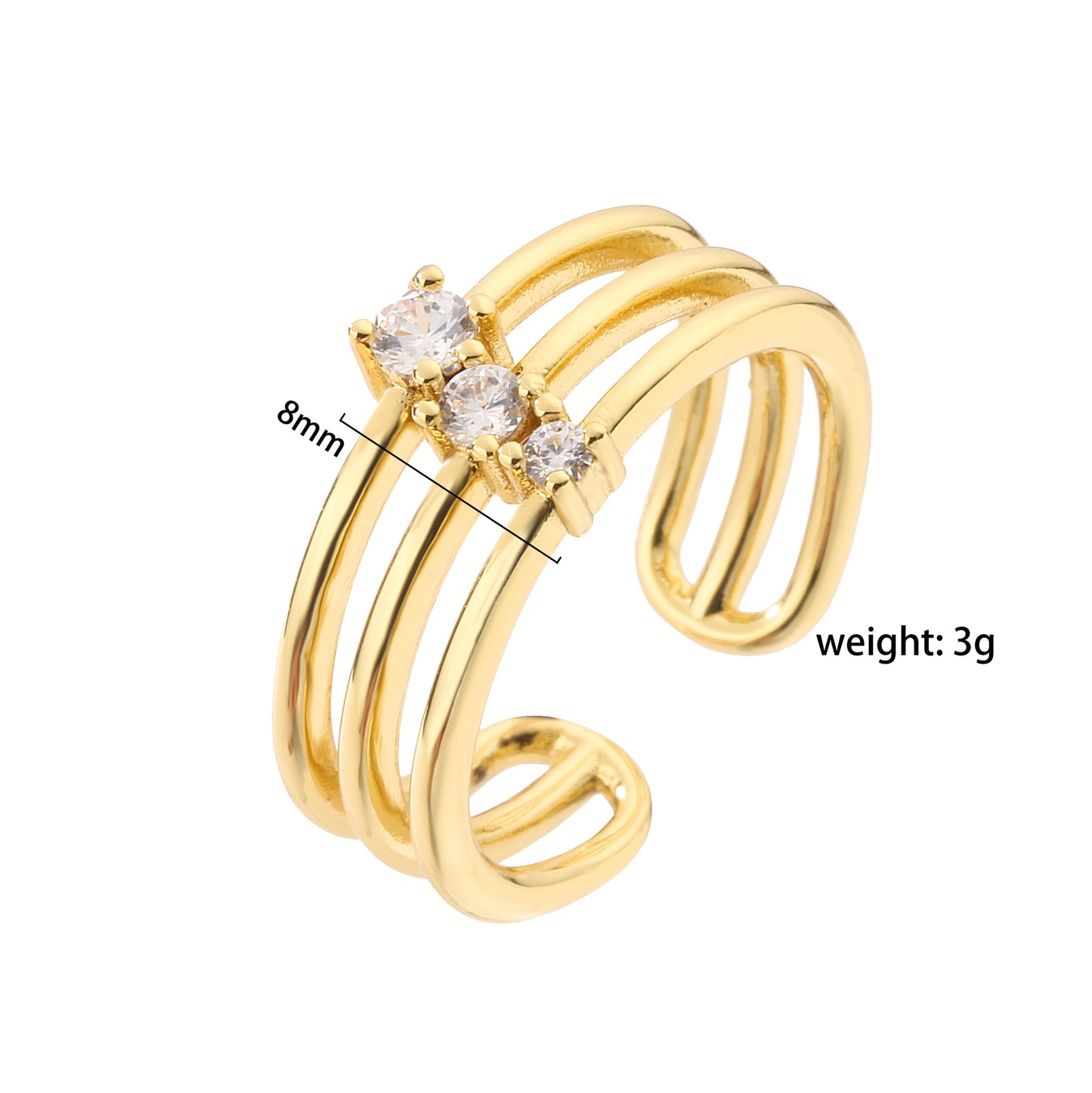 Ig Style Geometric Copper Plating Inlay Zircon Open Ring