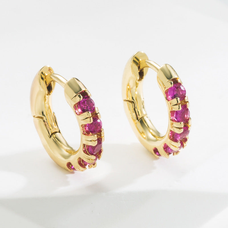 Retro Geometric Copper Zircon Hoop Earrings 1 Pair