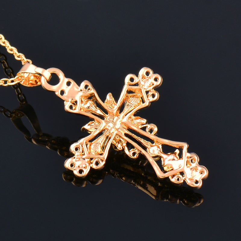 Simple Style Cross Titanium Steel Gold Plated Inlay Rhinestones Pearl Pendant Necklace 1 Piece