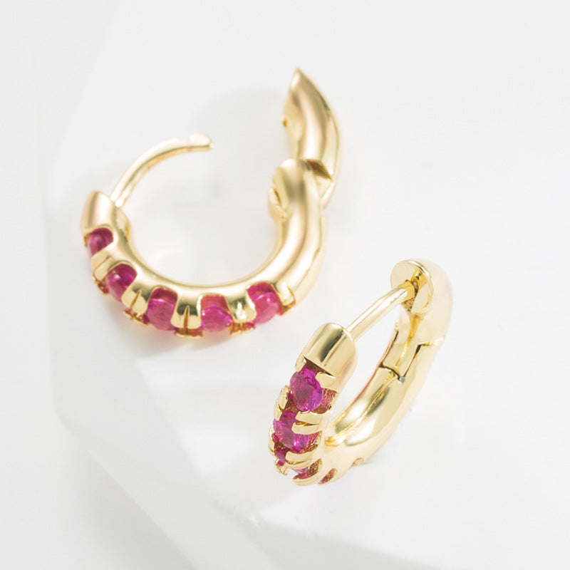 Retro Geometric Copper Zircon Hoop Earrings 1 Pair