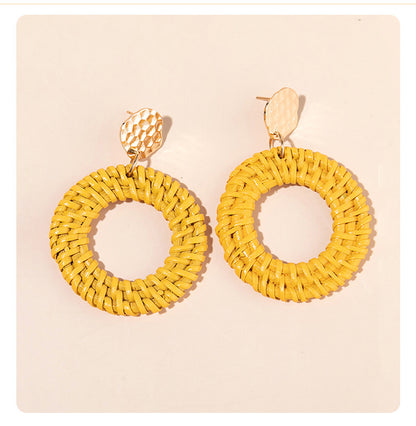 1 Pair Fashion Flower Rattan Handmade Women's Drop Earrings