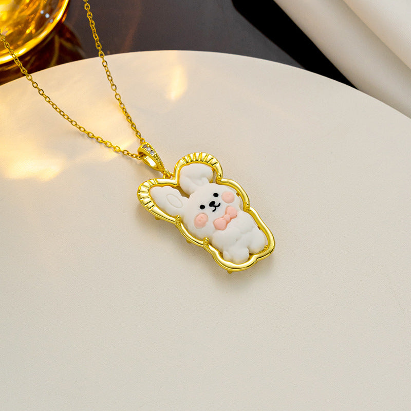 Cartoon Animal Bear Geometric Titanium Steel 18K Gold Plated Necklaces