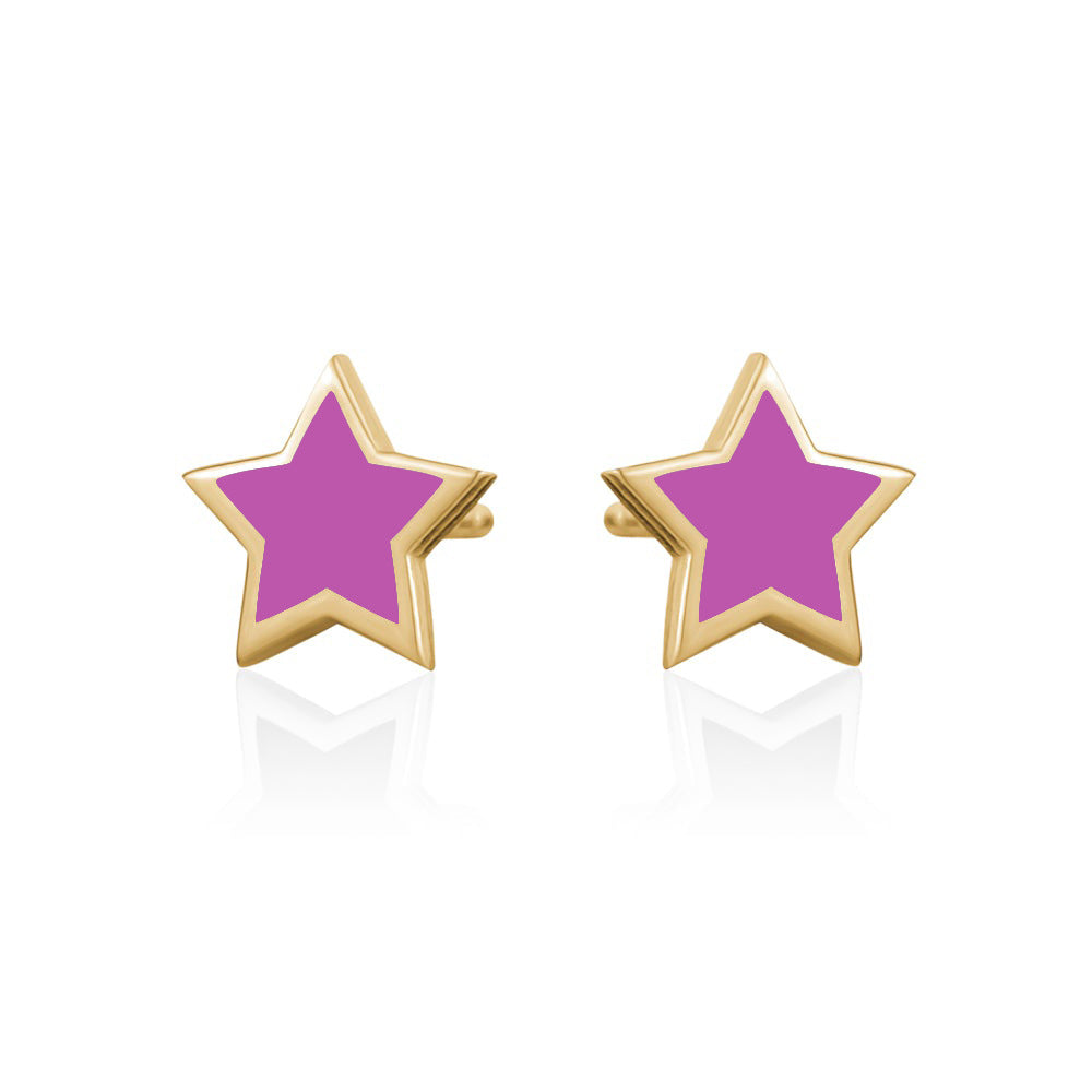 1 Pair Sweet Star Heart Shape Enamel Inlay Sterling Silver Copper Zircon Ear Studs