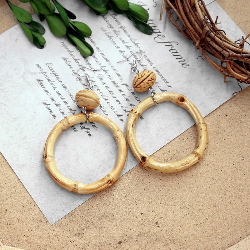 1 Pair Fashion Geometric Alloy Natural Rattan Wood Handmade Women's Drop Earrings