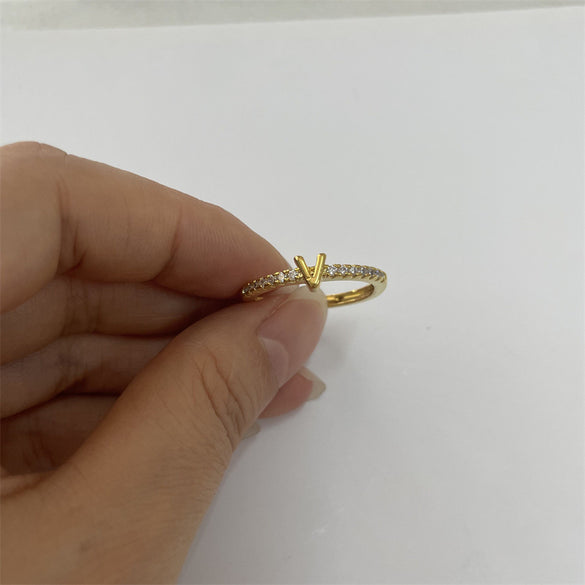 Cross-border new 26 initials micro-inlaid zircon open rings ins style personalized design English letter jewelry
