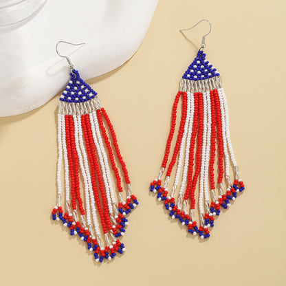 1 Pair Vintage Style American Flag Tassel Glass Ear Hook