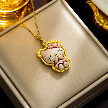 Cartoon Animal Bear Geometric Titanium Steel 18K Gold Plated Necklaces