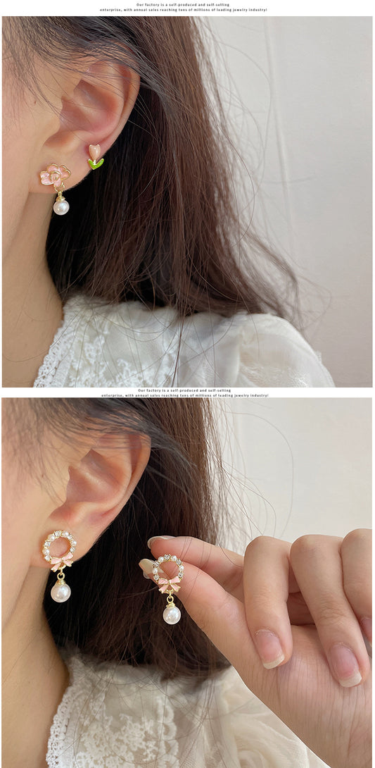 1 Set Sweet Flower Enamel Alloy Ear Studs