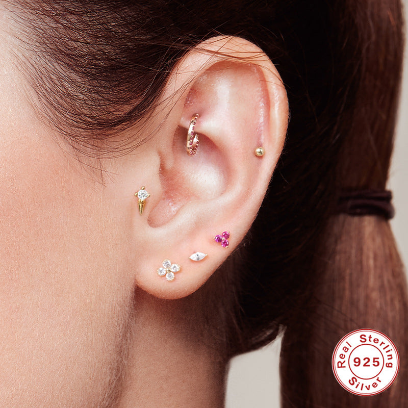 1 Piece Simple Style Star Moon Plating Sterling Silver Zircon Ear Studs