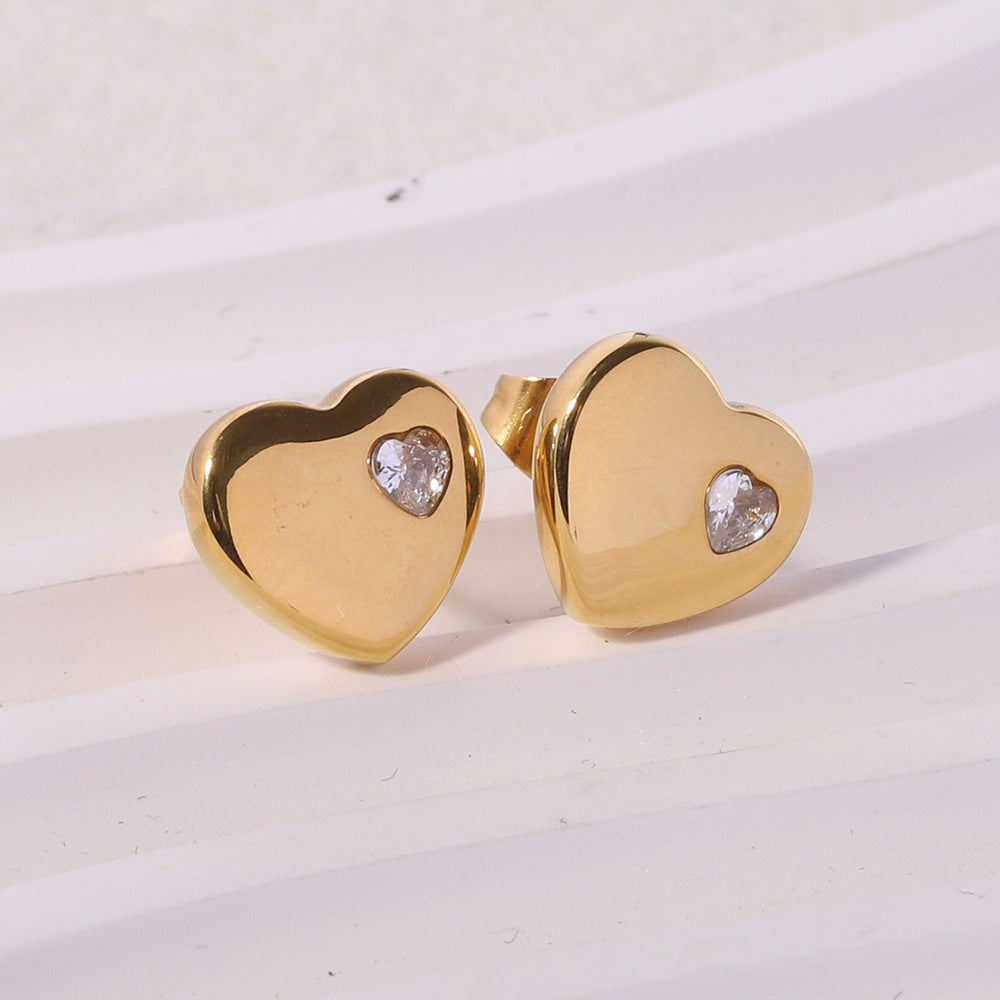 1 Pair Fashion Heart Shape Stainless Steel Plating Zircon Ear Studs