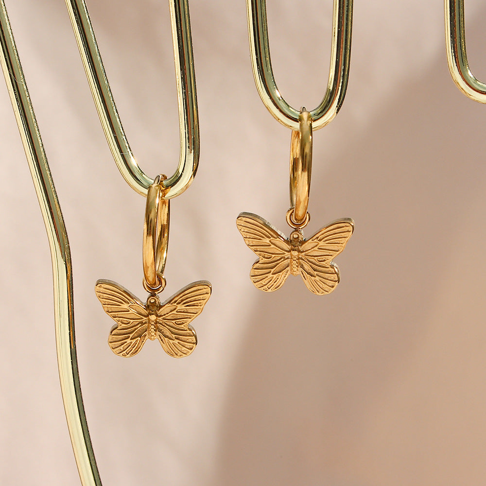 Retro Butterfly Stainless Steel Earrings Plating Stainless Steel Earrings