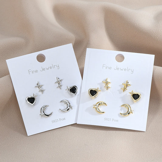 1 Set Simple Style Star Moon Heart Shape Plating Inlay Copper Zircon Ear Studs