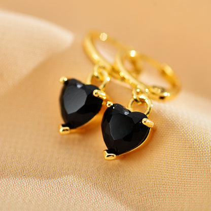 1 Pair Sweet Heart Shape Copper Inlay Zircon Drop Earrings