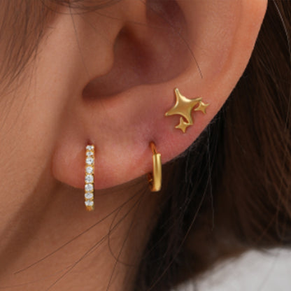 1 Set Simple Style Star Butterfly Plating Sterling Silver Hoop Earrings Ear Studs