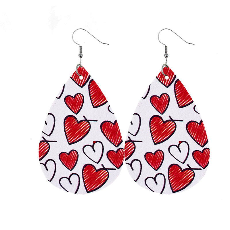 1 Pair Elegant Lady Water Droplets Heart Shape Pu Leather Drop Earrings