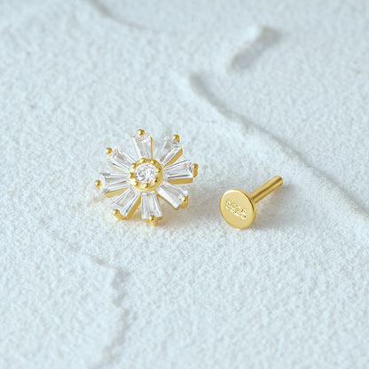 1 Piece Simple Style Flower Plating Sterling Silver Zircon Ear Studs