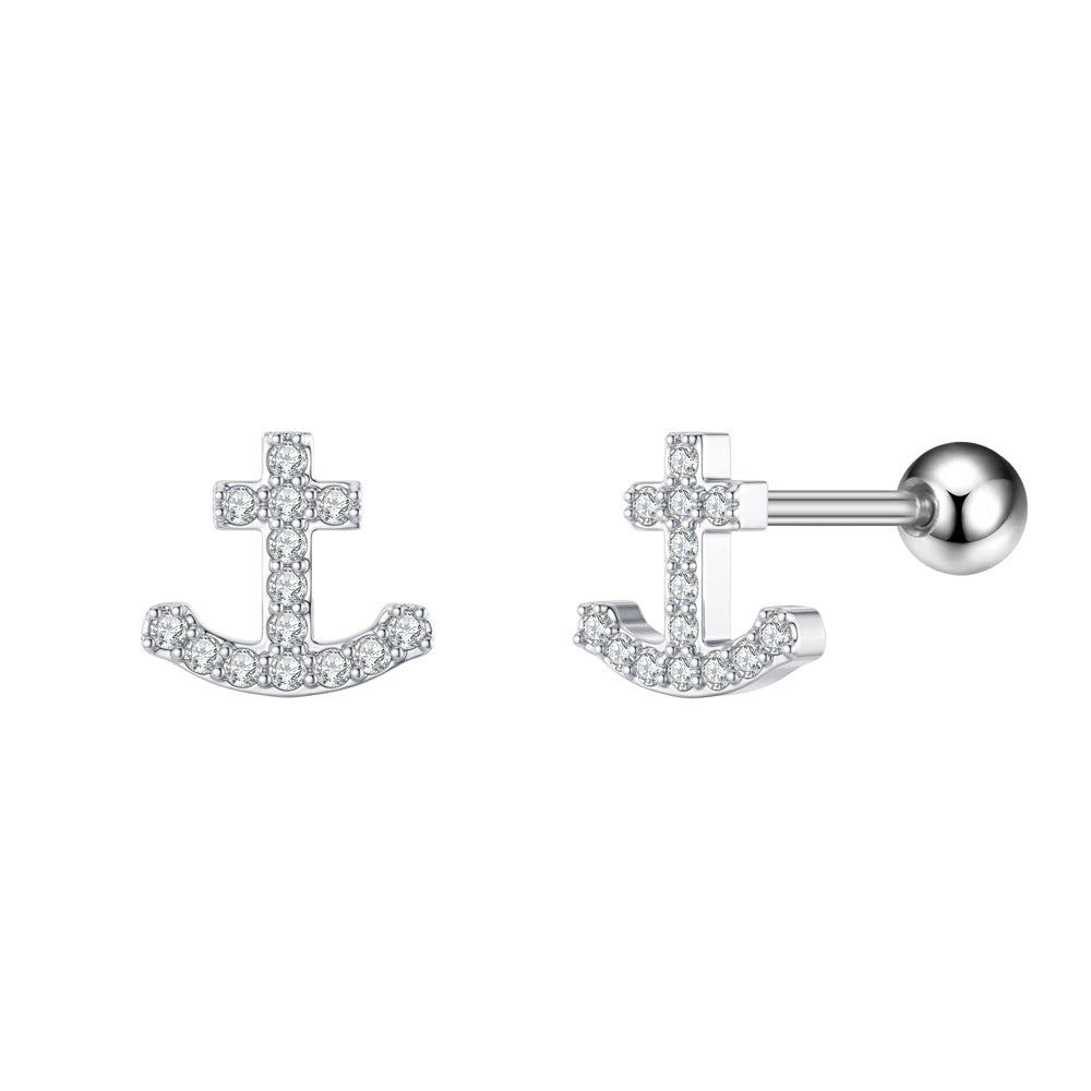 1 Piece Simple Style Star Heart Shape Anchor Inlay Copper Zircon Ear Studs