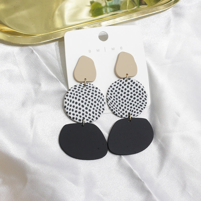 1 Pair Fashion Round Soft Clay Patchwork Women's Drop Earrings