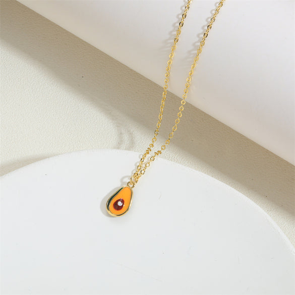 Independent station popular tropical fruit retro high-grade texture pendant copper plated 14K real gold personality exquisite O-word necklace