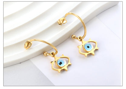 Retro Devil's Eye Stainless Steel Plating Inlay Resin Drop Earrings Ear Studs 1 Pair