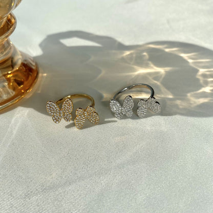 Elegant Lady Butterfly Sterling Silver Plating Inlay Rhinestones Open Rings