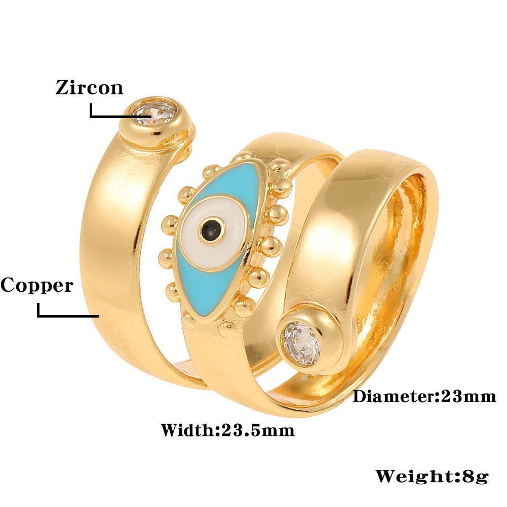 Fashion Geometric Devil's Eye Copper Open Ring Enamel Zircon Copper Rings