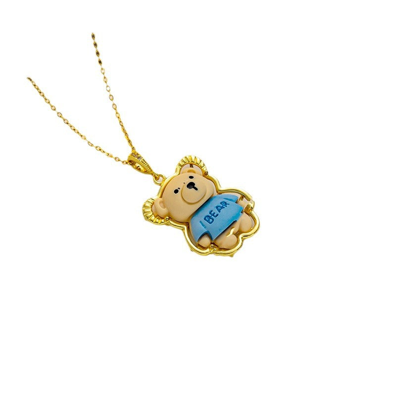 Cartoon Animal Bear Geometric Titanium Steel 18K Gold Plated Necklaces