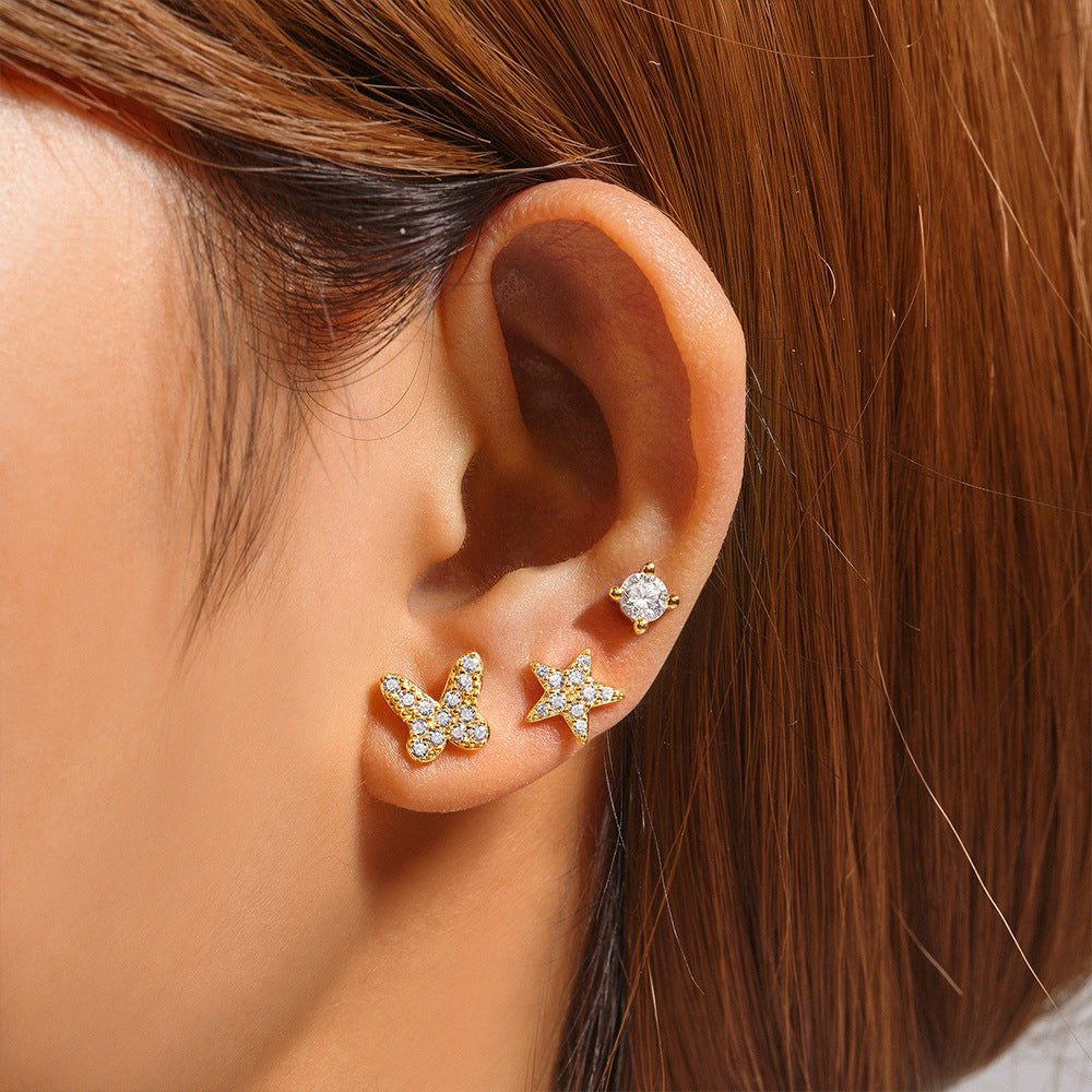 1 Set Simple Style Star Butterfly Plating Sterling Silver Ear Studs