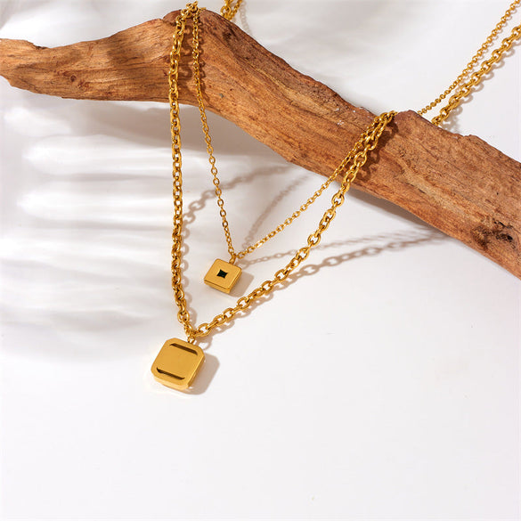 Fashion Square Titanium Steel Electroplating Necklaces