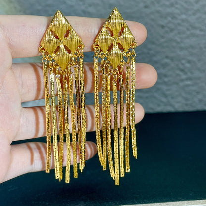 1 Pair Elegant Retro Geometric Tassel Copper Gold Plated Drop Earrings