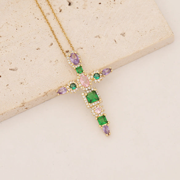 Fashion Cross Copper Zircon Inlay Pendants