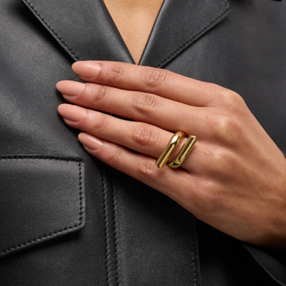 IG Style Asymmetrical Stainless Steel 18K Gold Plated Rings