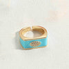 popular light luxury simple style square ring independent station new devil's eye design fashion OL ring