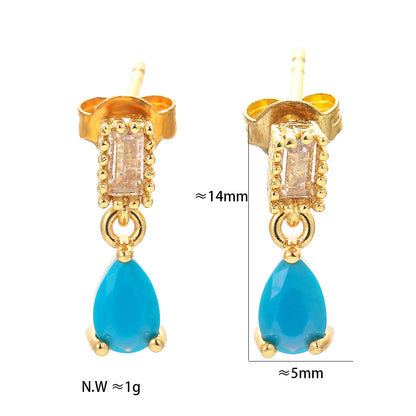 Retro Style Water Drop Inlaid Colorful Zircon Copper Earrings Wholesale