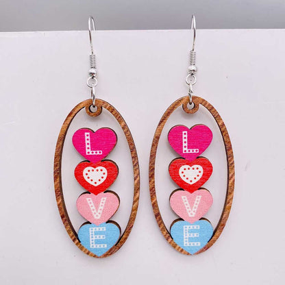 1 Pair Lady Simple Style Letter Heart Shape Wood Earrings