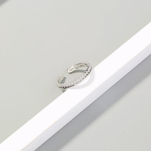 Wholesale Jewelry Micro-inlaid White Zircon Wave Copper Ring Gooddiy