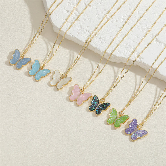 Copper Plated 14K Real Gold Color Dripping Oil Butterfly Pendant Necklace Women's Ins Personalized Design Shell Zircon Clavicle Chain