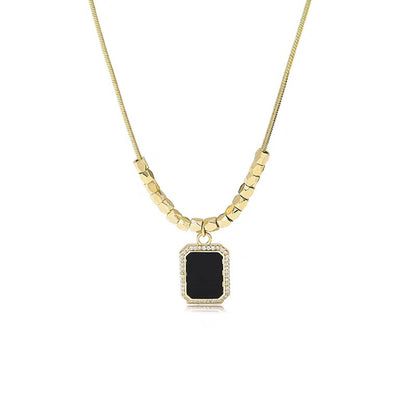 Wholesale Simple Style Square Titanium Steel 18k Gold Plated Zircon Pendant Necklace