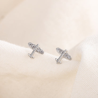 Simple Style Airplane Copper Inlay Zircon Ear Studs 1 Pair