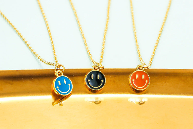 Wholesale Jewelry Smile Face Oil Drop Pendant Copper Necklace Gooddiy