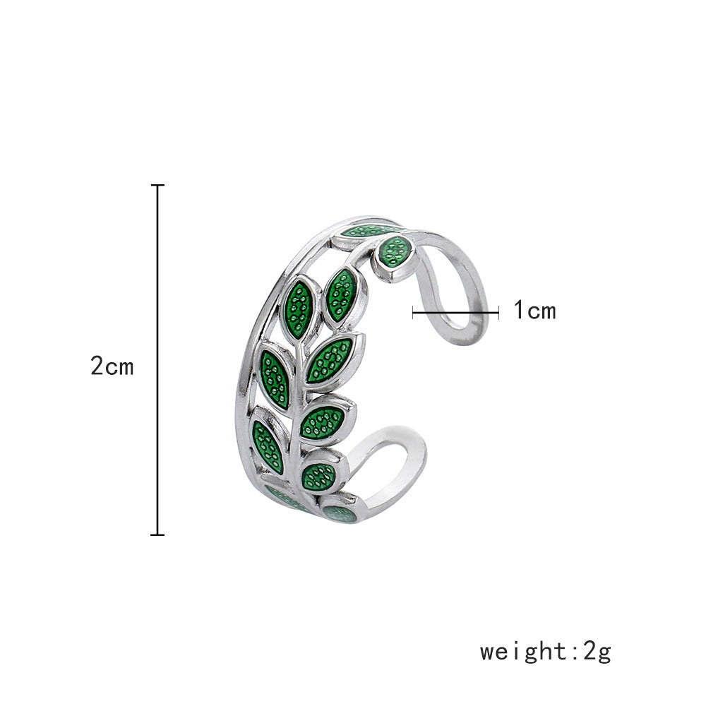 Fashion Leaf Stainless Steel Plating Open Ring 1 Piece