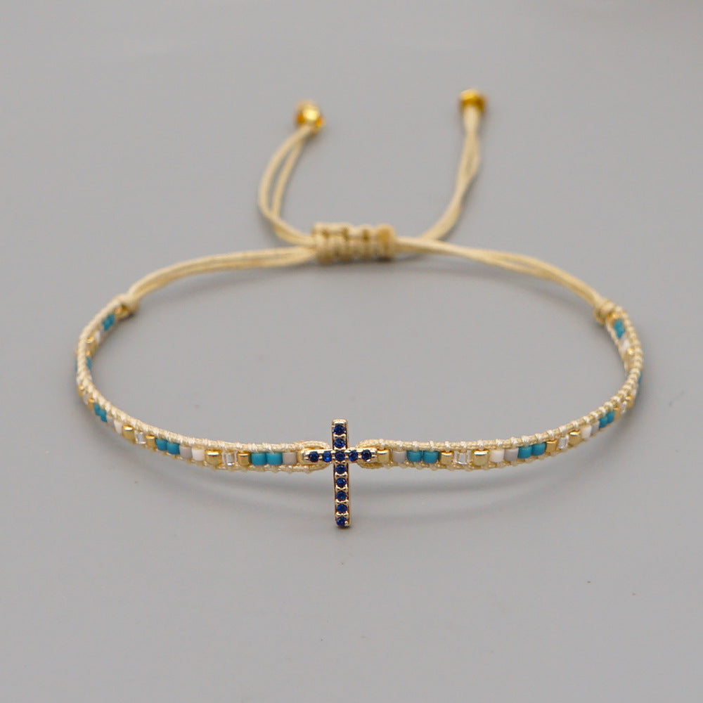 Gooddiy Wholesale Accessories Ethnic Style Diamond Cross Miyuki Beads Woven Bracelet